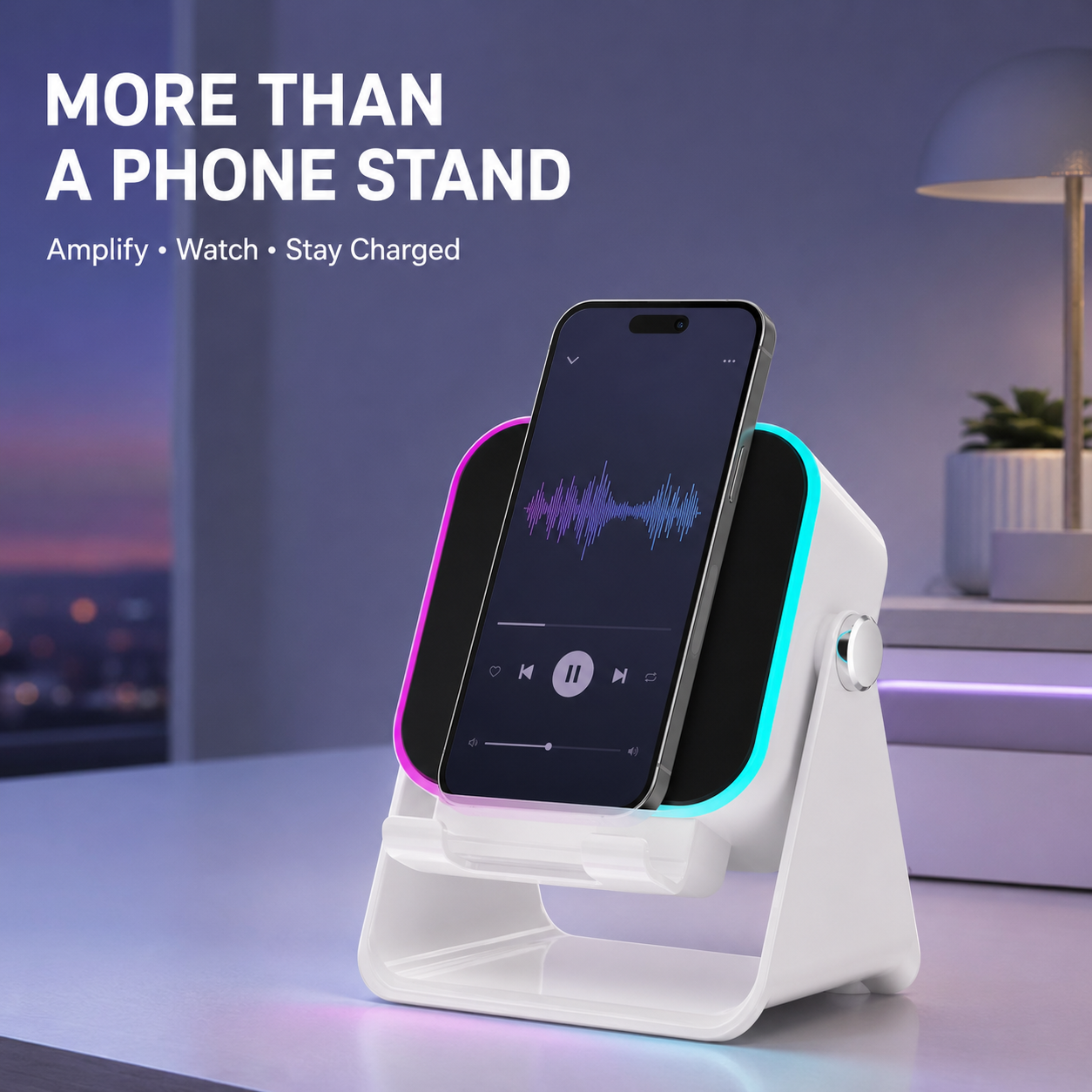 🎵 5-in-1 Wireless Induction Speaker & Adjustable Phone Stand with RGB Light