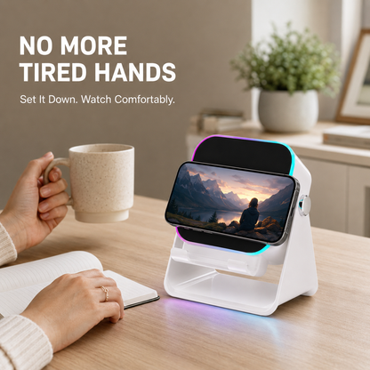 🎵 5-in-1 Wireless Induction Speaker & Adjustable Phone Stand with RGB Light