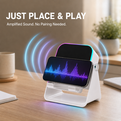 🎵 5-in-1 Wireless Induction Speaker & Adjustable Phone Stand with RGB Light