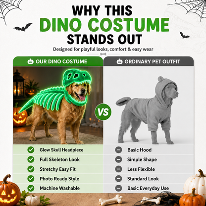 🦖 T-Rex Dinosaur Dog Costume | Glow Skeleton Halloween Outfit For Pets