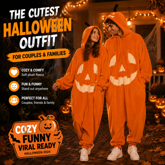 🔥50% off on the last day| 🎃 Pumpkin Plush Halloween Onesie – Cozy Fleece Costume Pajama for Women & Men