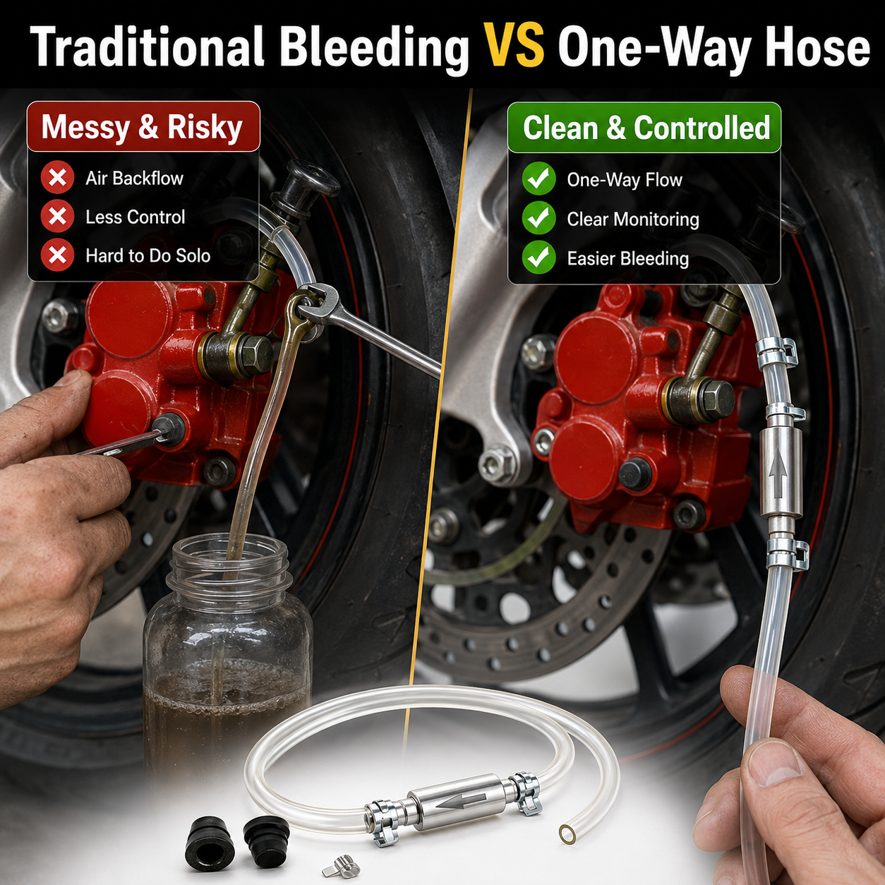 🔥HOT SALE🔥2pack Car Brake Bleeder Hose Kit with One Way Check Valve