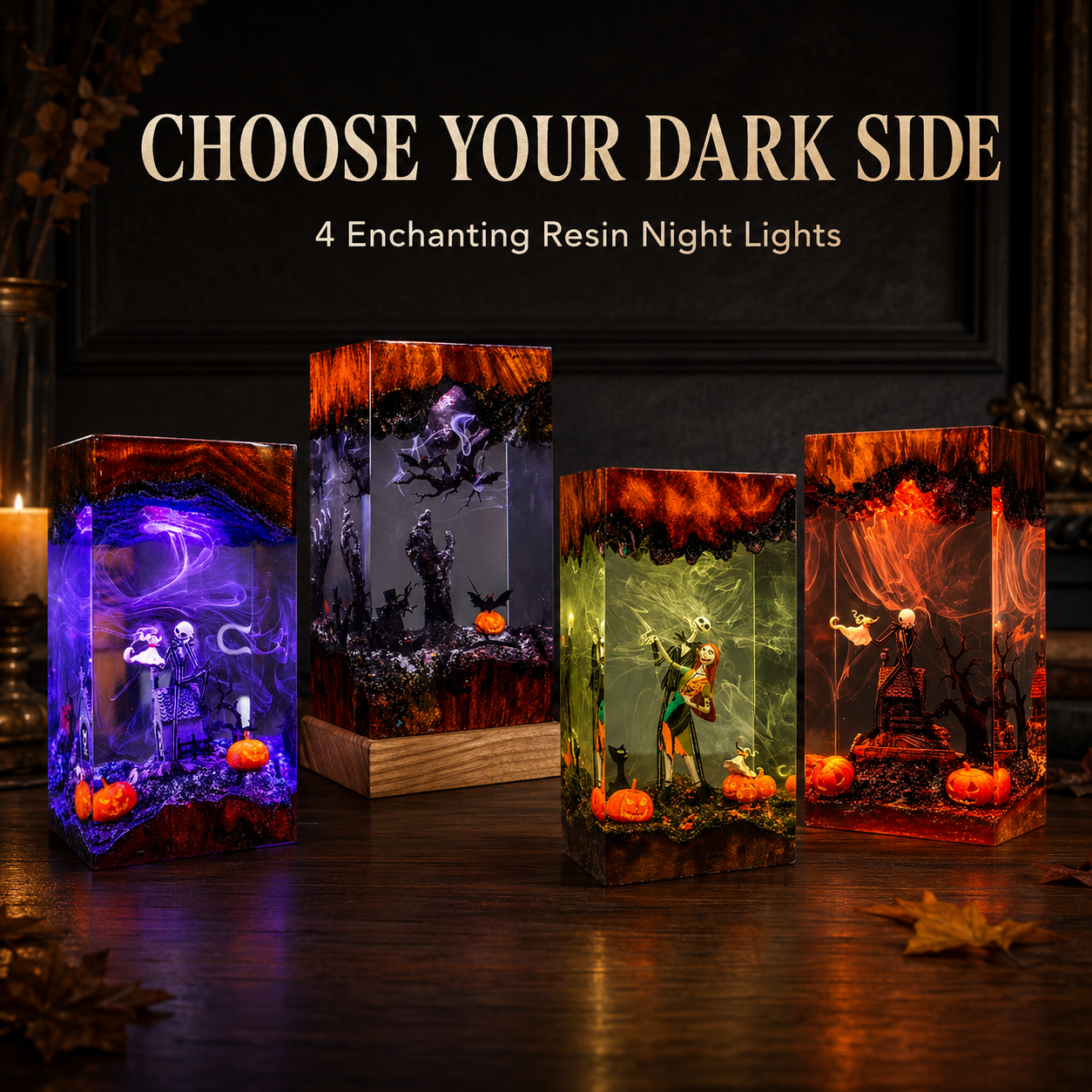 Gothic Resin Scene Night Light 🎃 – 4 Enchanting Styles