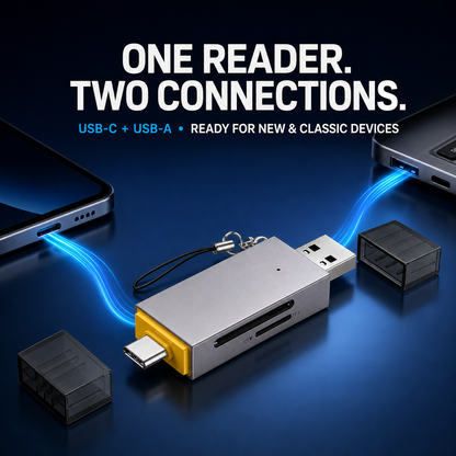 📸 4-in-1 SD & Micro SD Card Reader – USB-C + USB-A Fast Transfer Adapter