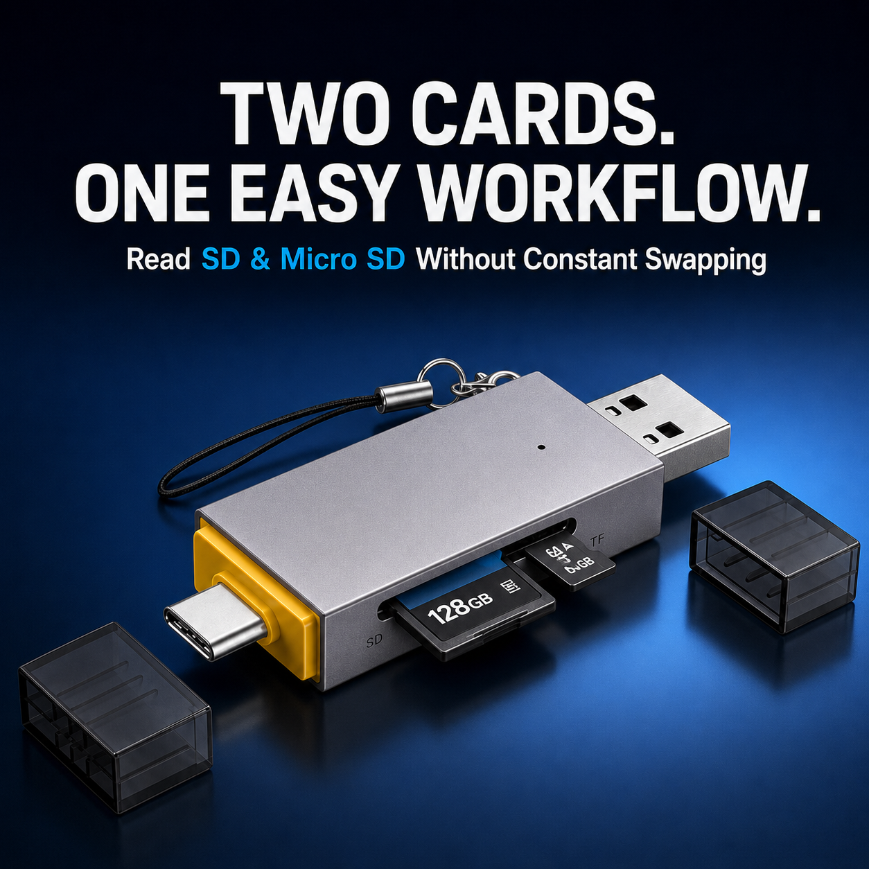 📸 4-in-1 SD & Micro SD Card Reader – USB-C + USB-A Fast Transfer Adapter