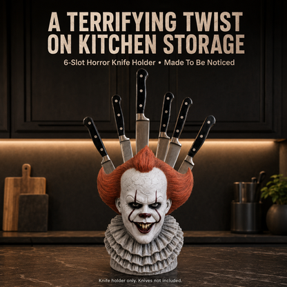 🔪 Horror Mask Bust 6-Slot Knife Holder – Gothic Kitchen Countertop Display