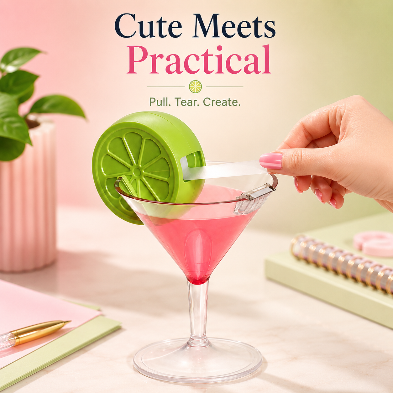 🍸 Cocktail Glass Tape Dispenser – Fun Desk Accessory