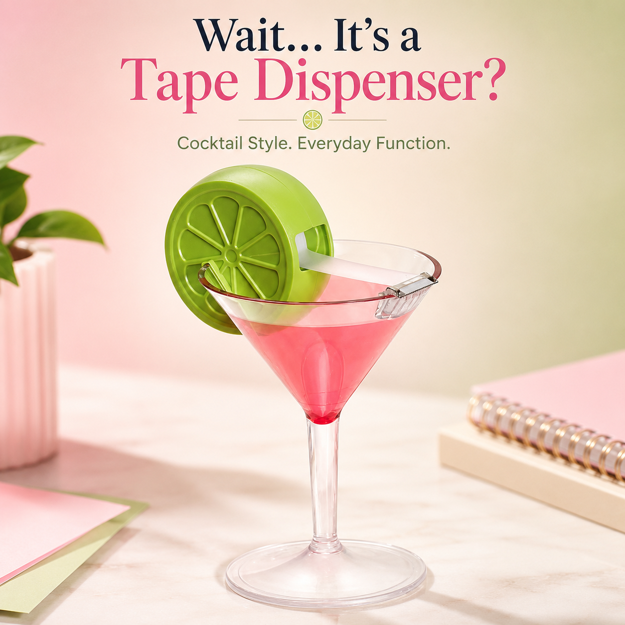 🍸 Cocktail Glass Tape Dispenser – Fun Desk Accessory