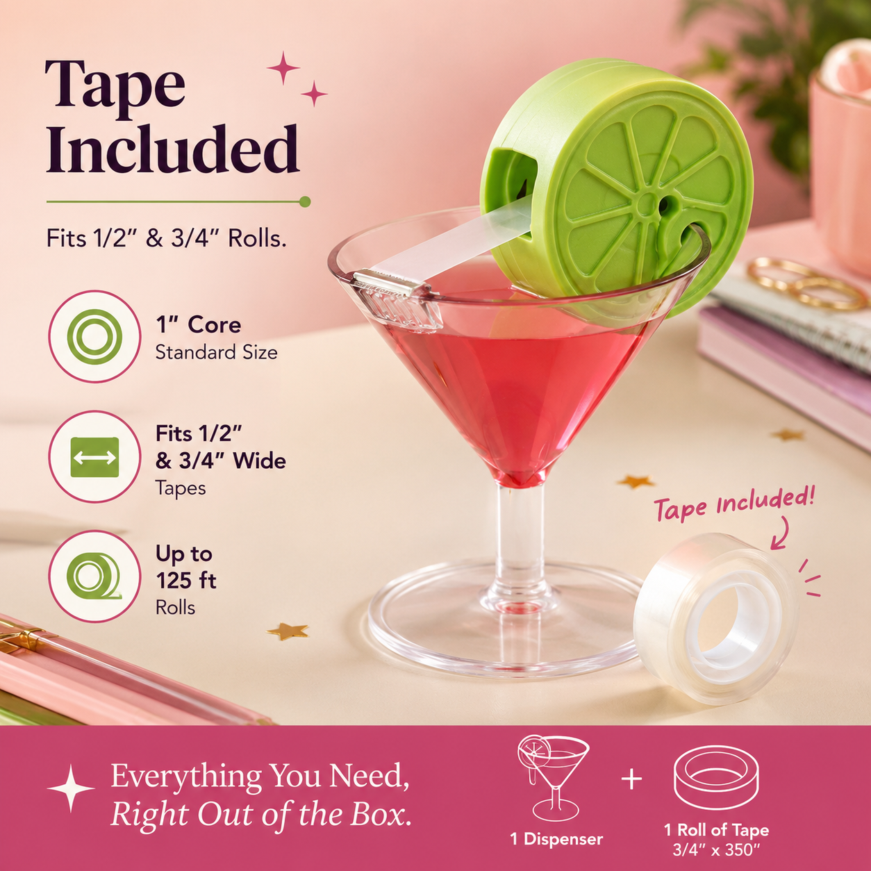 🍸 Cocktail Glass Tape Dispenser – Fun Desk Accessory