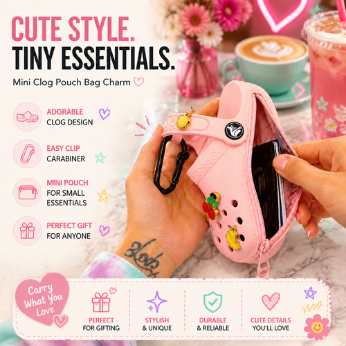 ✨ Mini Clog Charm Pouch – Cute Bag Pendant with Carabiner Clip & Coin Holder