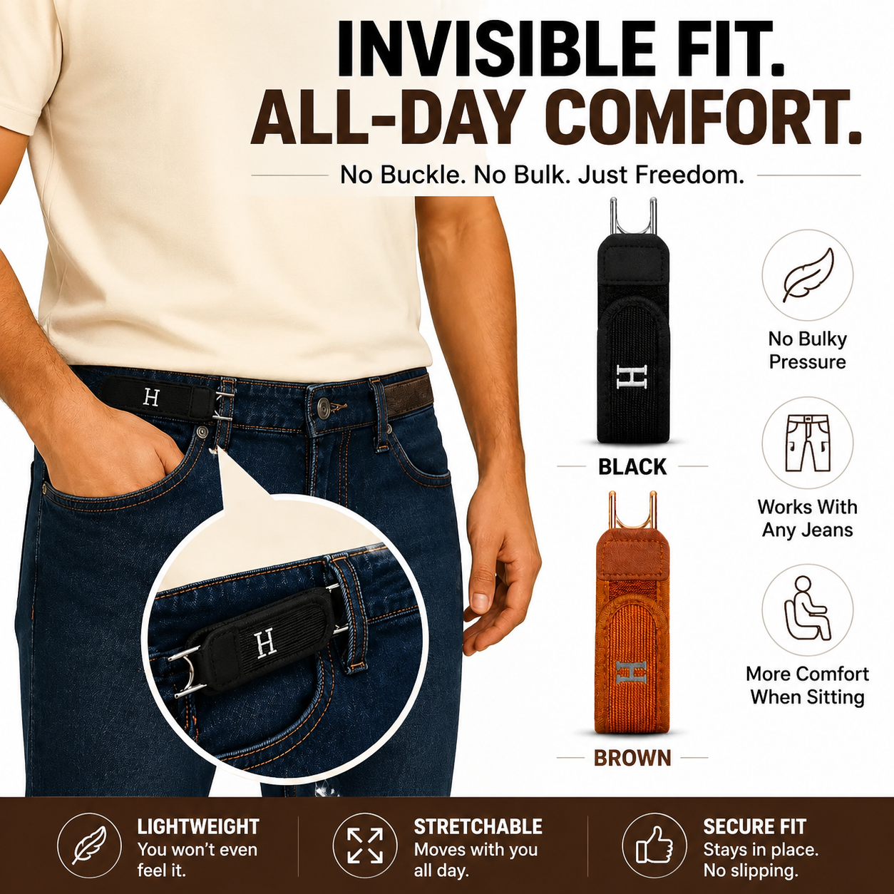 🔥 LAST DAY 50% OFF-👖 No Buckle Elastic Belt – Invisible Stretch Waistband For Jeans & Everyday Comfort