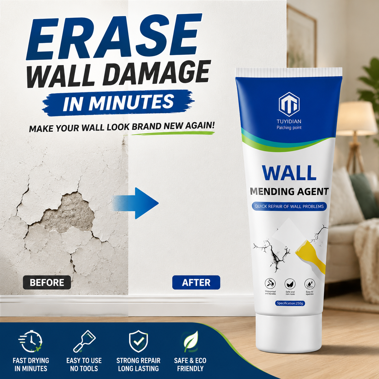 🧴 Fix Wall Holes in Minutes – No Tools, No Mess, No Expensive Repair