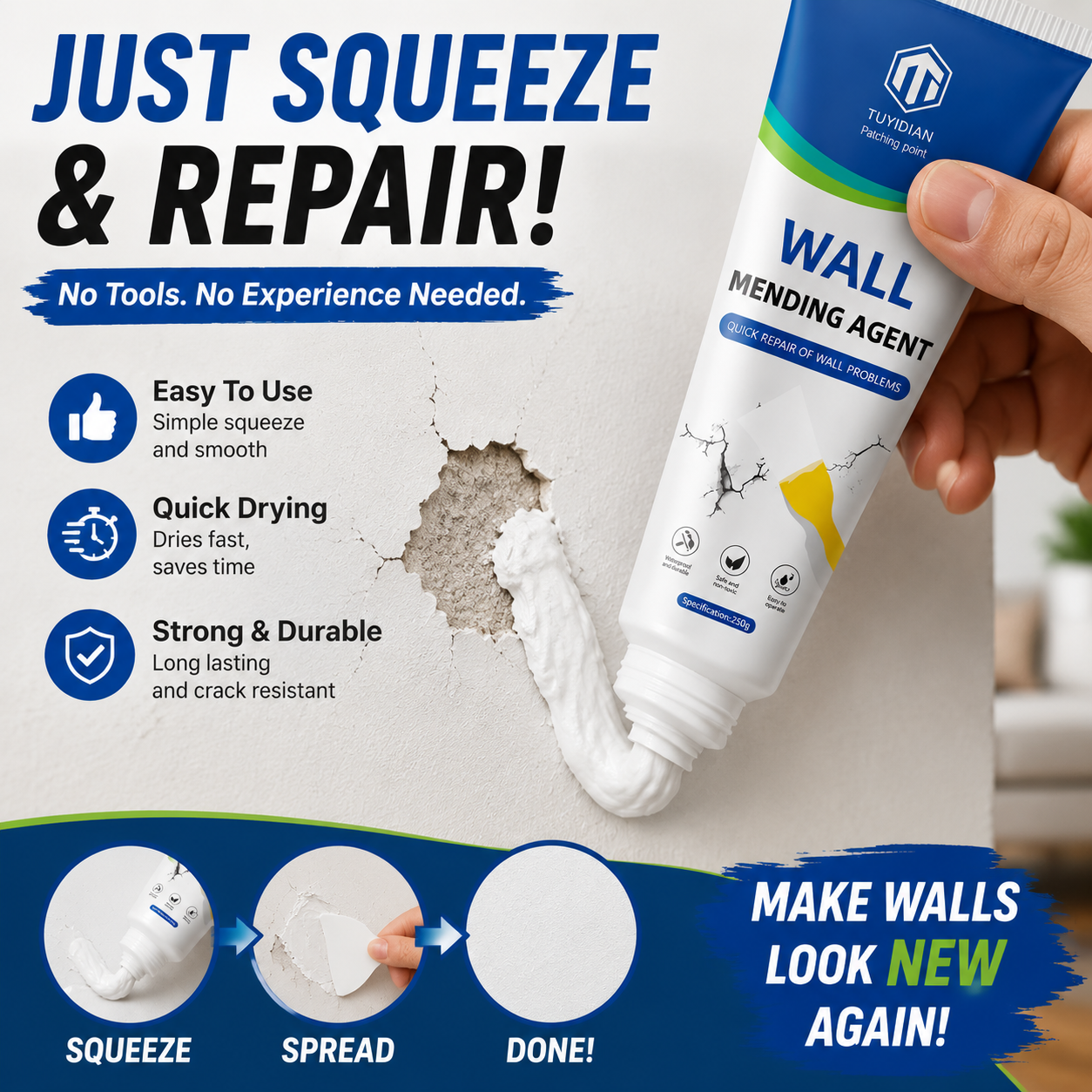 🧴 Fix Wall Holes in Minutes – No Tools, No Mess, No Expensive Repair