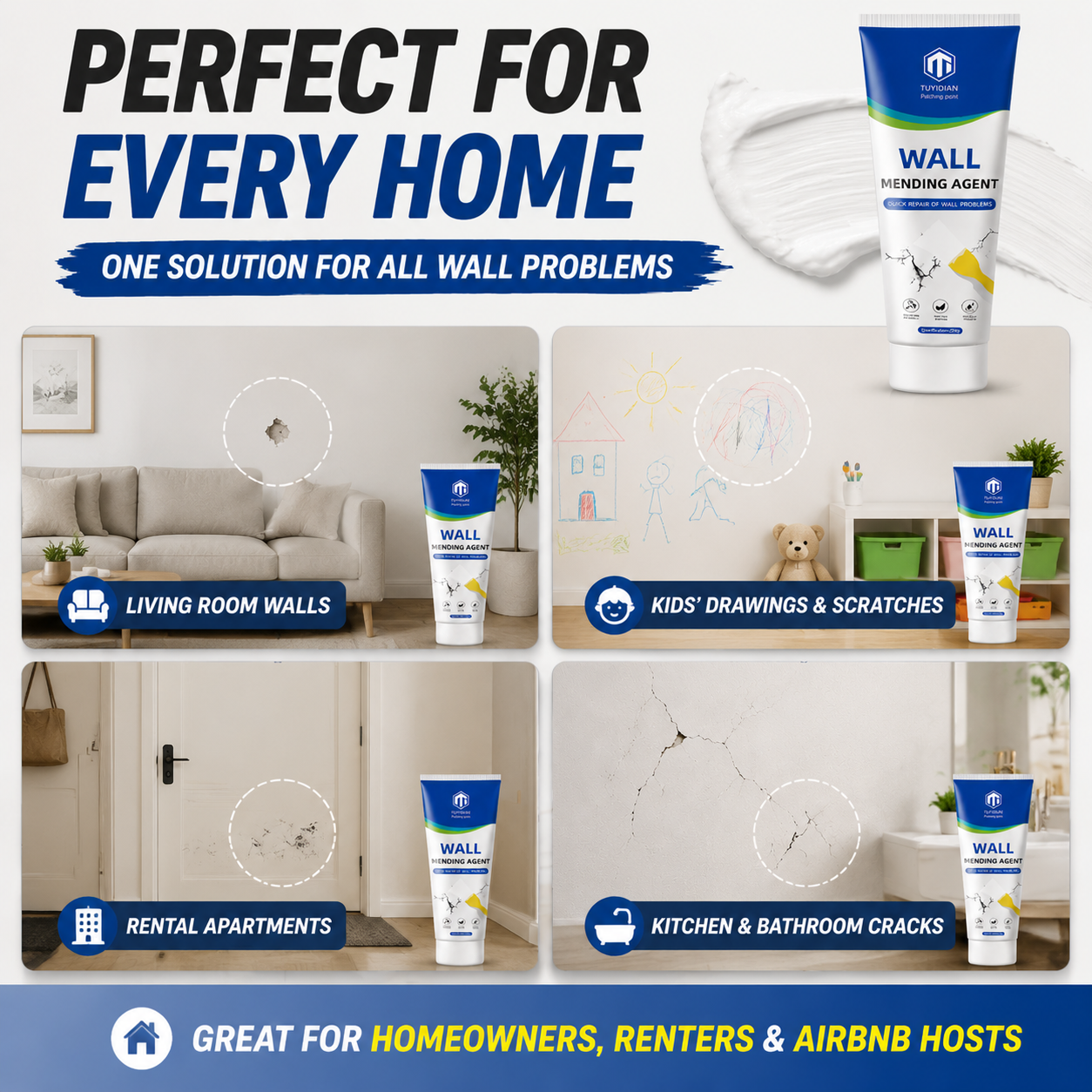 🧴 Fix Wall Holes in Minutes – No Tools, No Mess, No Expensive Repair