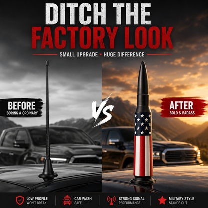 🔥 50% OFF | Universal 50 Cal Bullet Antenna | 9 Adapters Included | Fits Most Vehicles