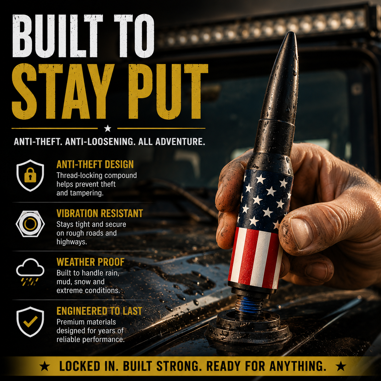 🔥 50% OFF | Universal 50 Cal Bullet Antenna | 9 Adapters Included | Fits Most Vehicles
