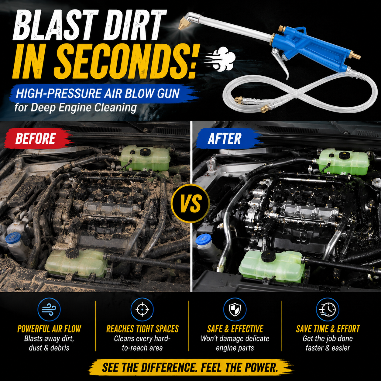 Heavy-Duty Pneumatic Air Blow Gun 💨 | Industrial Metal Air Cleaner for Engine & Tight Spaces