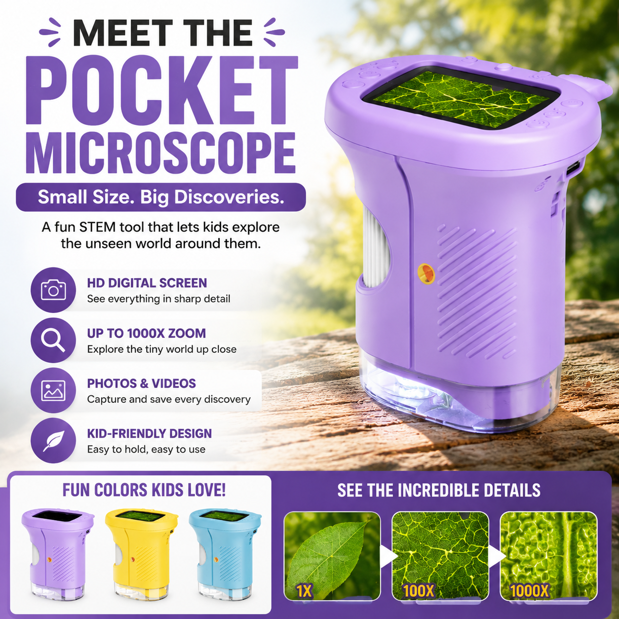 🔬 Pocket Microscope Camera For Kids – Turn Screen Time Into Discovery