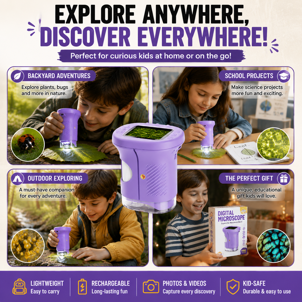 🔬 Pocket Microscope Camera For Kids – Turn Screen Time Into Discovery