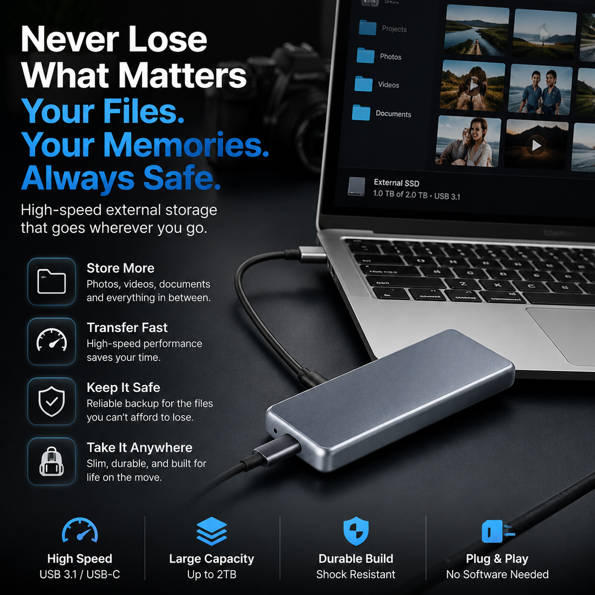 Nuvaro portable external SSD never lose what matters