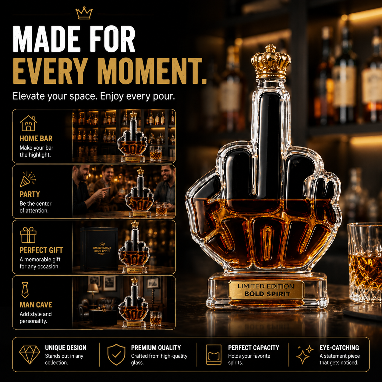 🥃 Whiskey Decanter Bottle – Unique Bar Display Gift For Whiskey Lovers