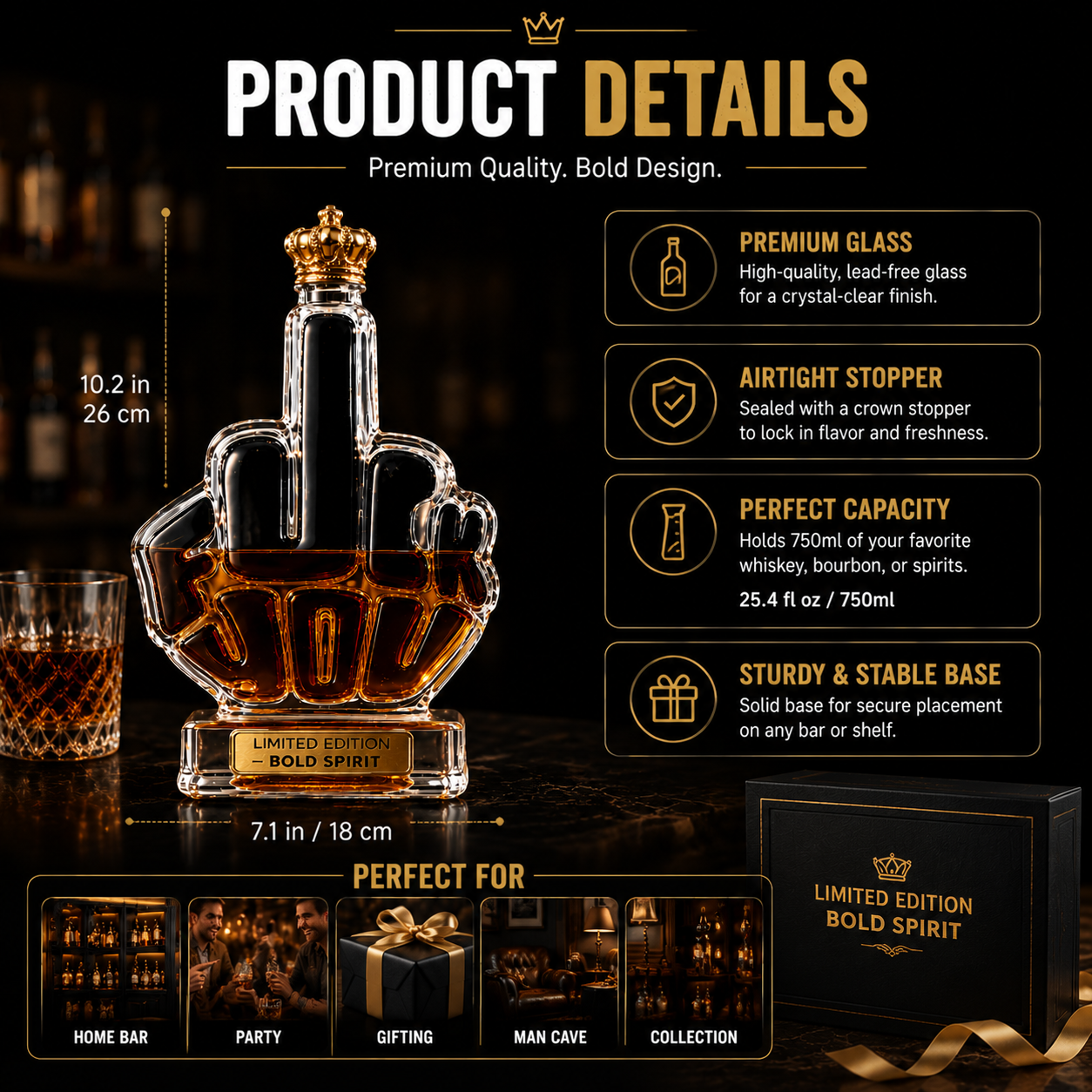 🥃 Whiskey Decanter Bottle – Unique Bar Display Gift For Whiskey Lovers