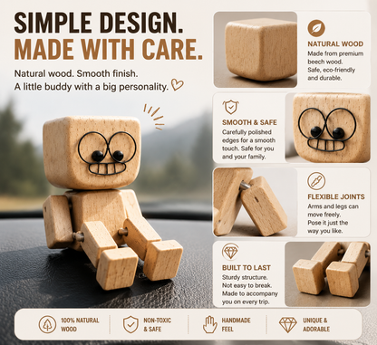 🚗 Wooden Mood Dashboard Buddy – 12 Expressions Cute Car Interior Decor