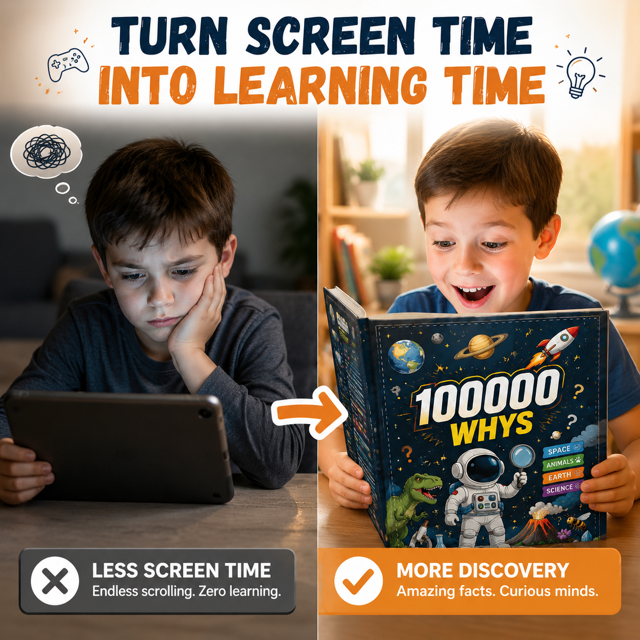 📚 100,000 Whys Kids Learning Notebook – Fun Educational Journal for Curious Young Minds