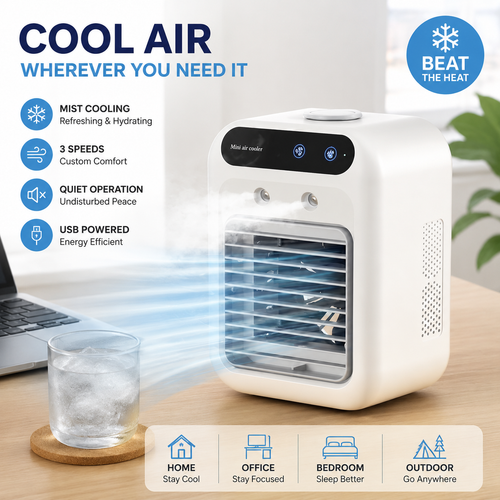 🥶 Portable Mini Air Conditioner Fan – Personal Cooling Mist Fan For Desk & Home