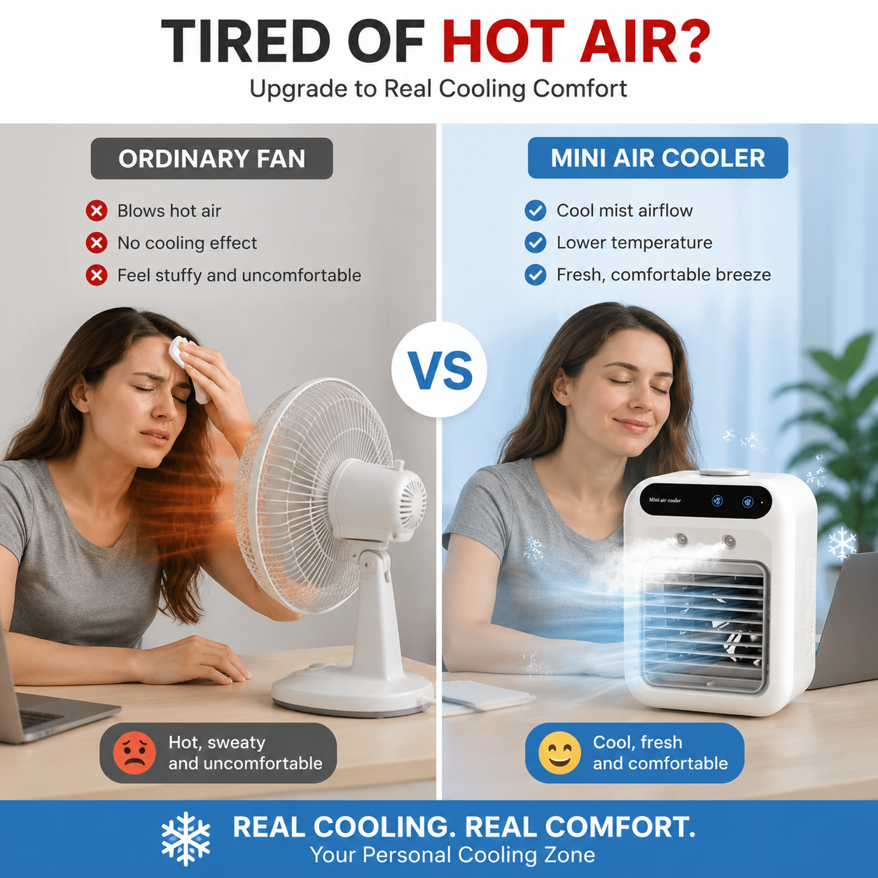 🥶 Portable Mini Air Conditioner Fan – Personal Cooling Mist Fan For Desk & Home