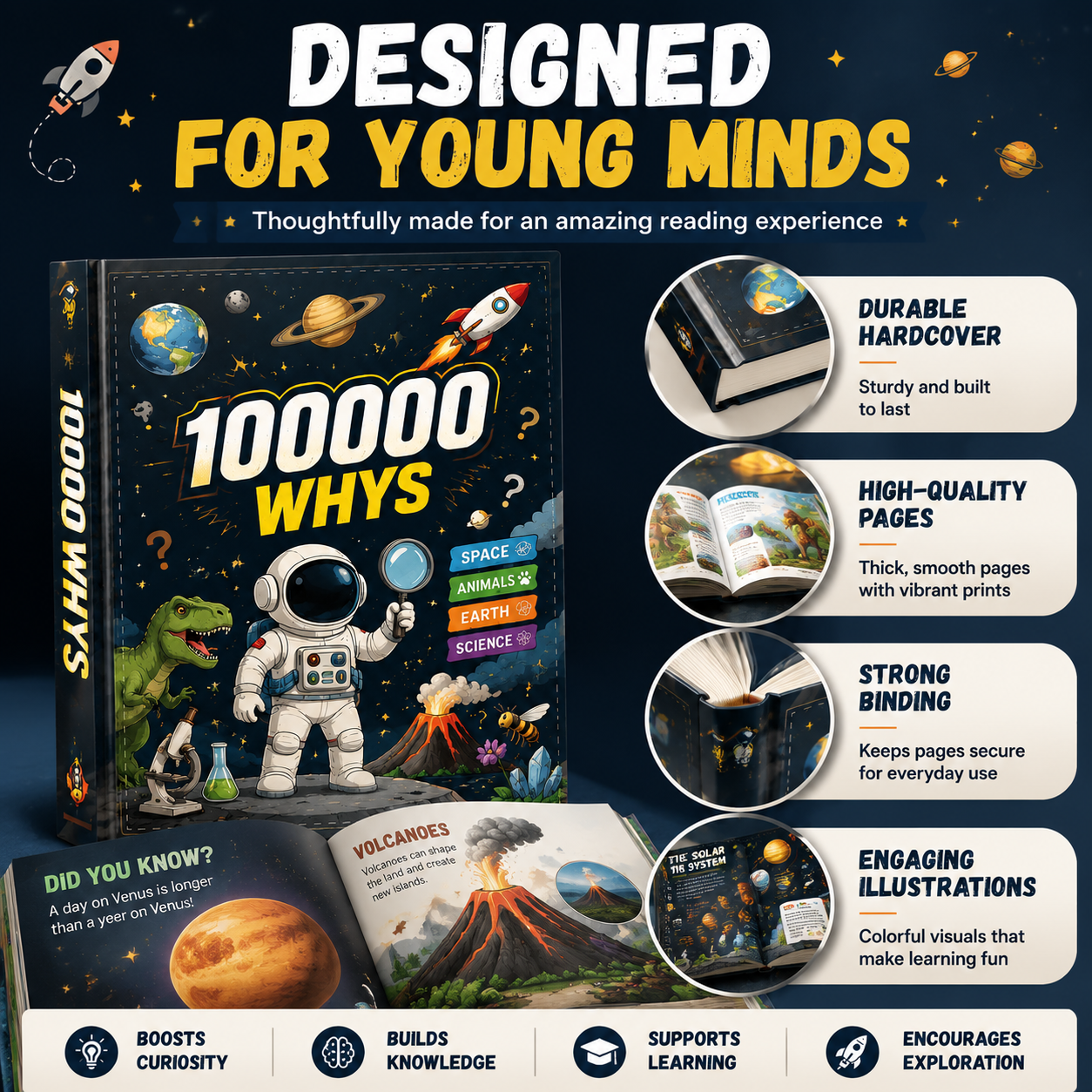 📚 100,000 Whys Kids Learning Notebook – Fun Educational Journal for Curious Young Minds