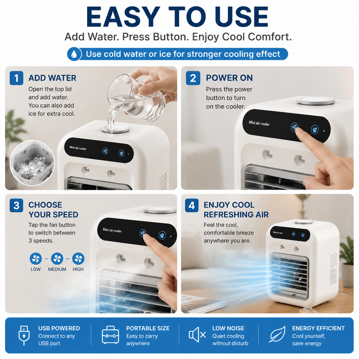 🥶 Portable Mini Air Conditioner Fan – Personal Cooling Mist Fan For Desk & Home