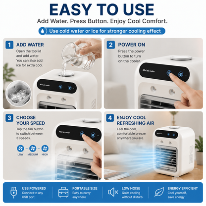 🥶 Portable Mini Air Conditioner Fan – Personal Cooling Mist Fan For Desk & Home