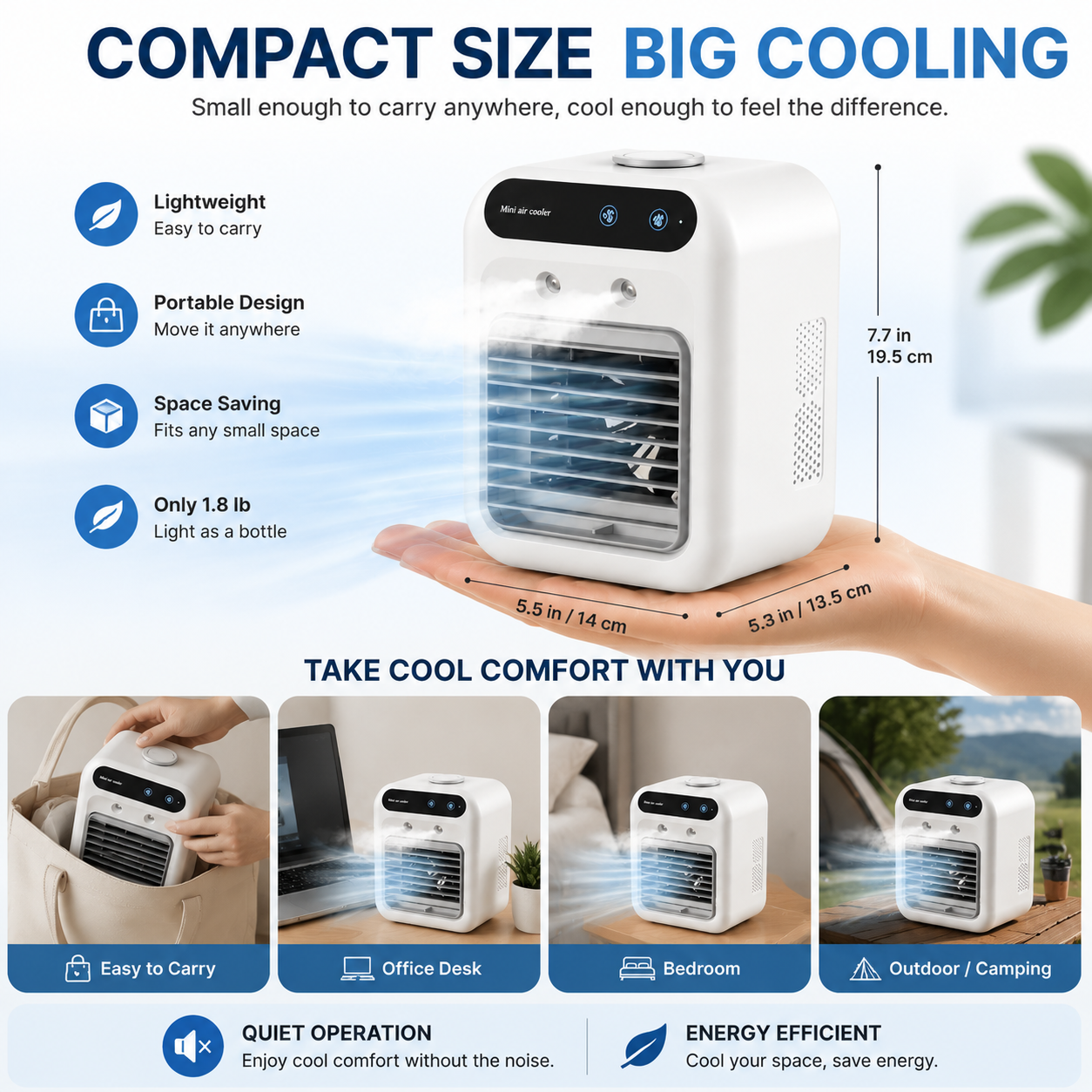 🥶 Portable Mini Air Conditioner Fan – Personal Cooling Mist Fan For Desk & Home