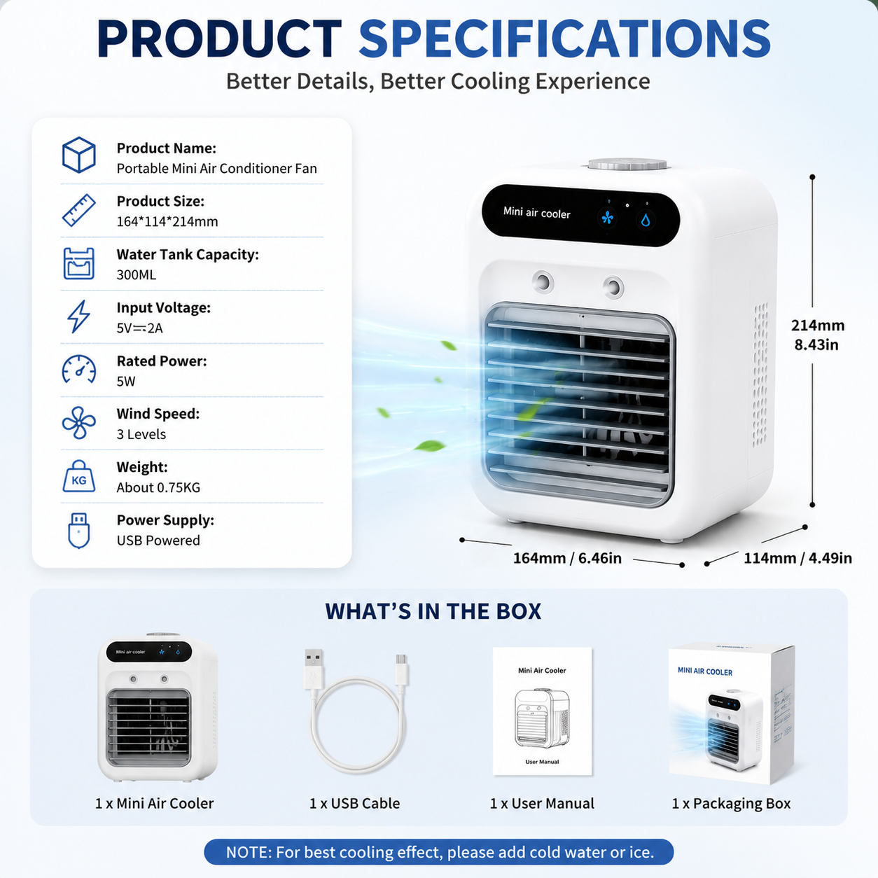 🥶 Portable Mini Air Conditioner Fan – Personal Cooling Mist Fan For Desk & Home