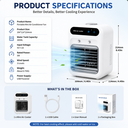 🥶 Portable Mini Air Conditioner Fan – Personal Cooling Mist Fan For Desk & Home