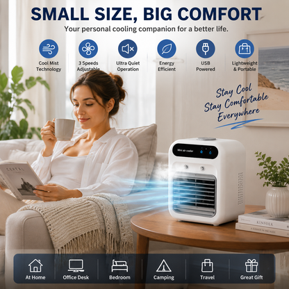 🥶 Portable Mini Air Conditioner Fan – Personal Cooling Mist Fan For Desk & Home