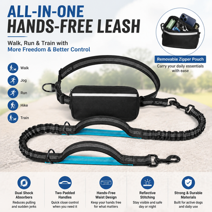 Hands Free Dog Leash With Pouch | Running & Walking Dog Leash
