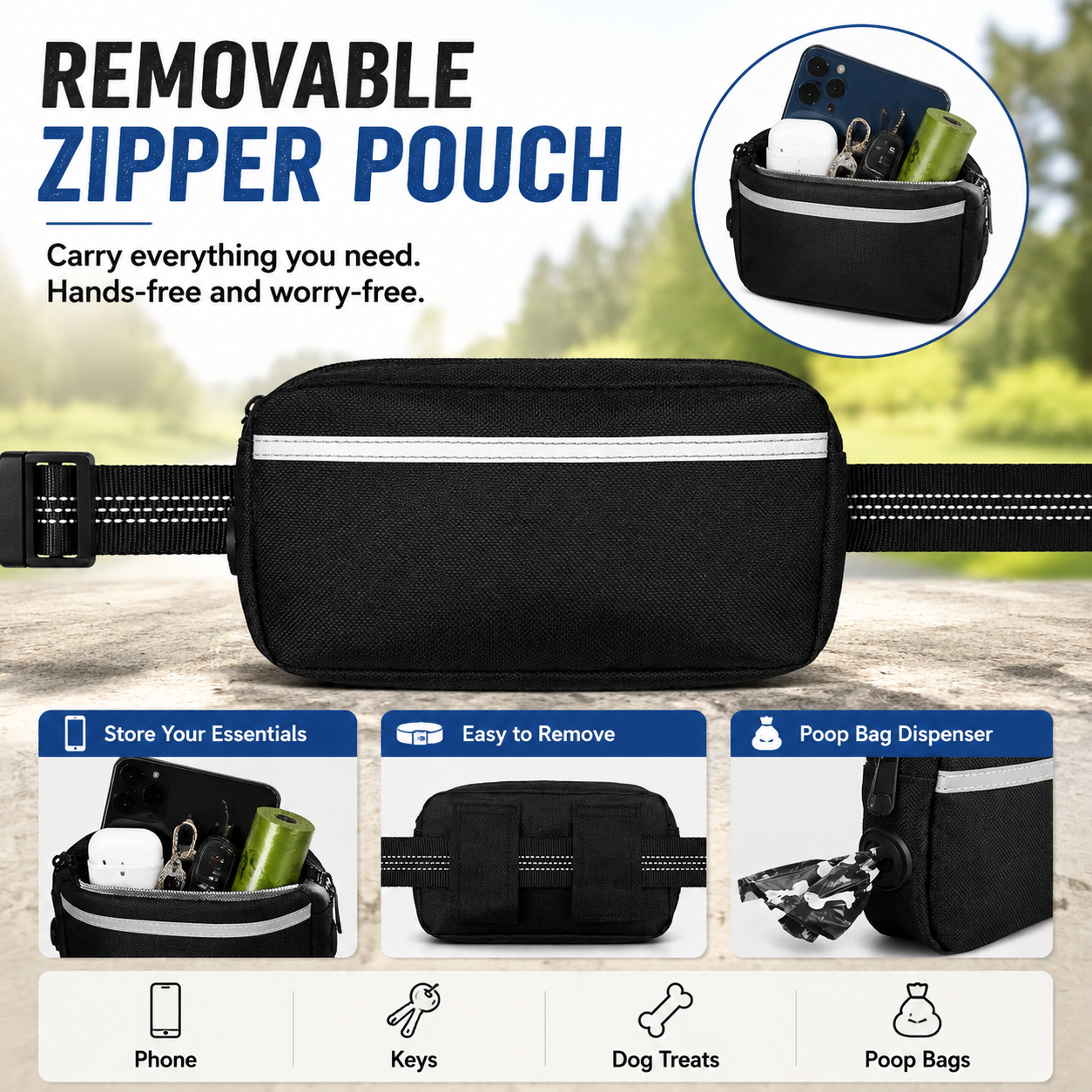 Hands Free Dog Leash With Pouch | Running & Walking Dog Leash