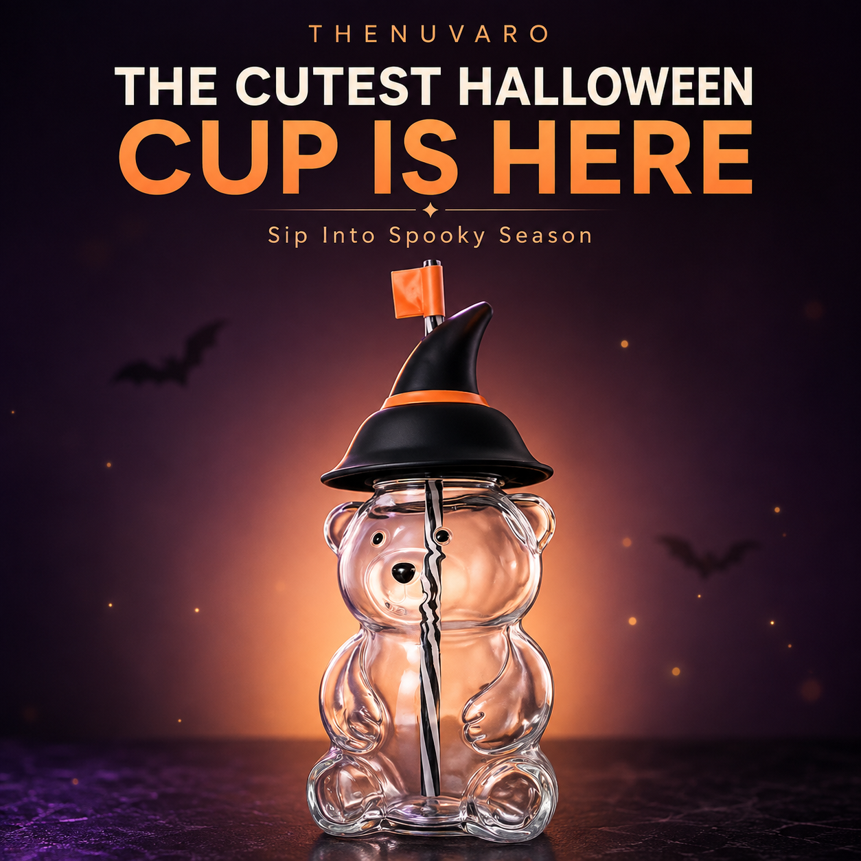 🎃 Witch Hat Bear Glass Tumbler with Straw