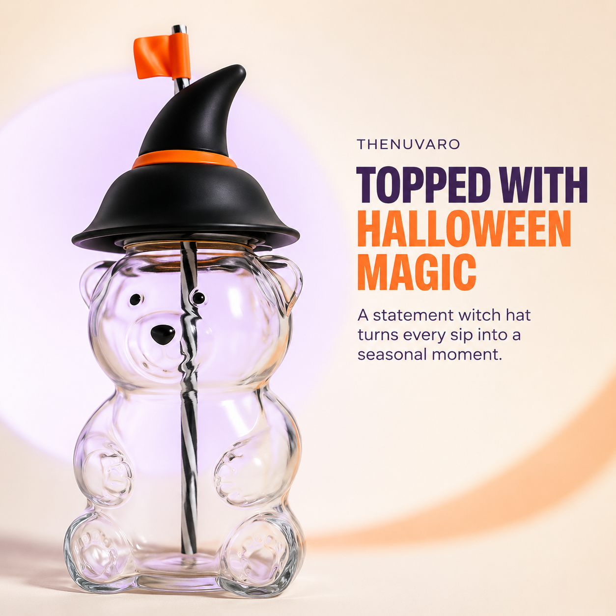 🎃 Witch Hat Bear Glass Tumbler with Straw
