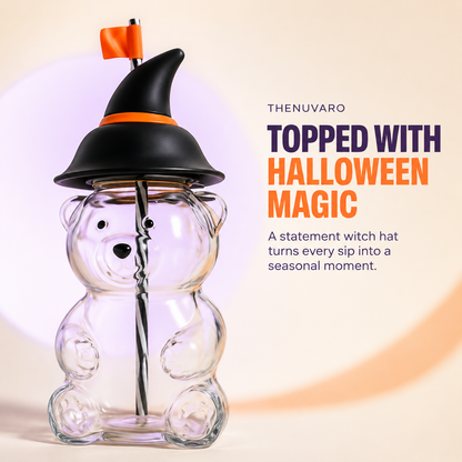 🎃 Witch Hat Bear Glass Tumbler with Straw