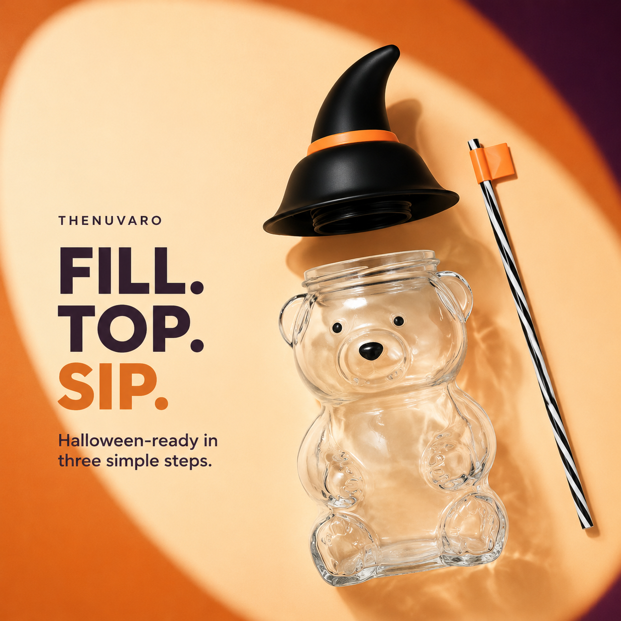 🎃 Witch Hat Bear Glass Tumbler with Straw