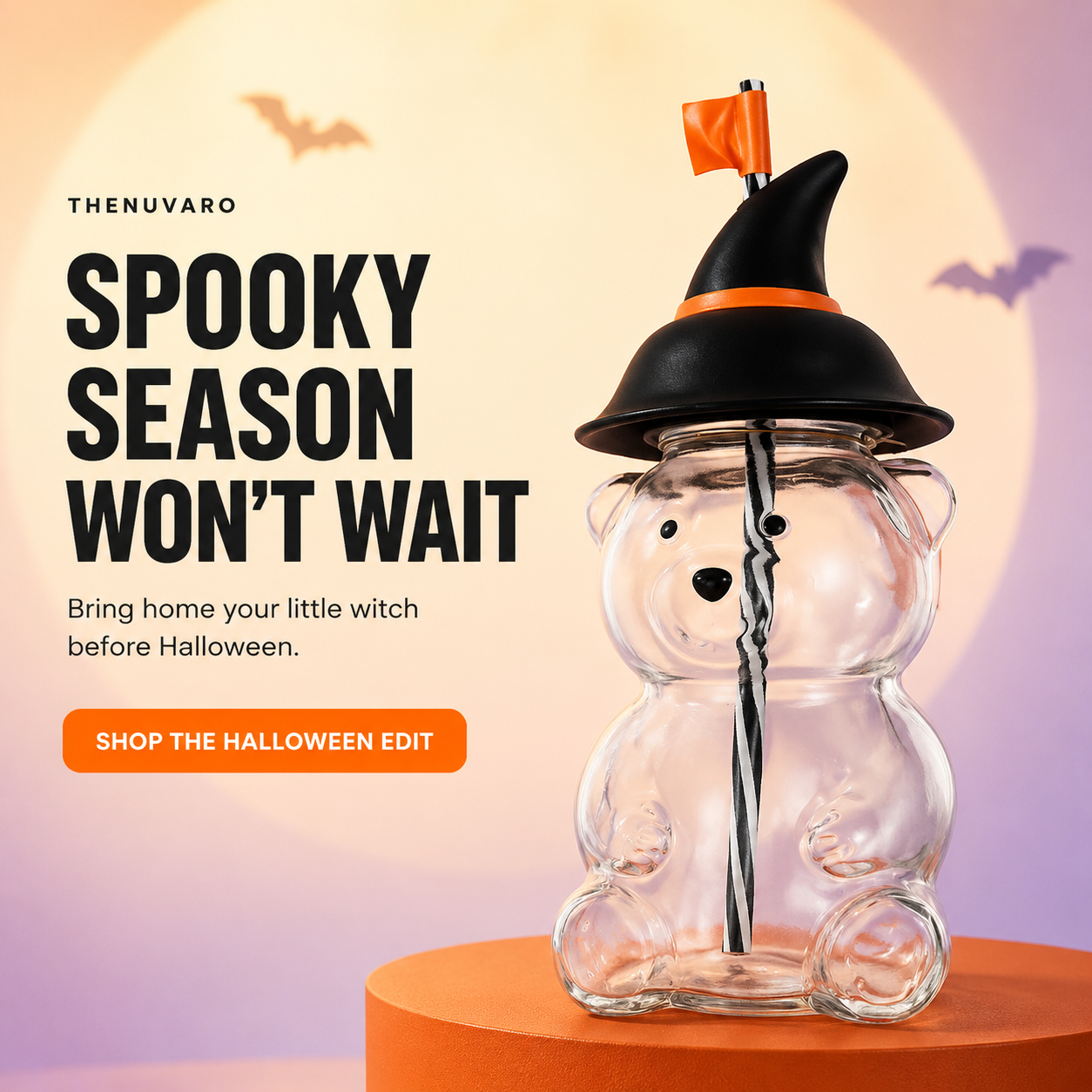 🎃 Witch Hat Bear Glass Tumbler with Straw