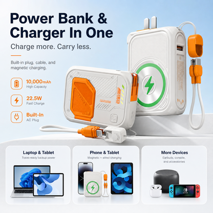 ⚡ All-in-One Magnetic Power Bank with Built-In Plug & Cable