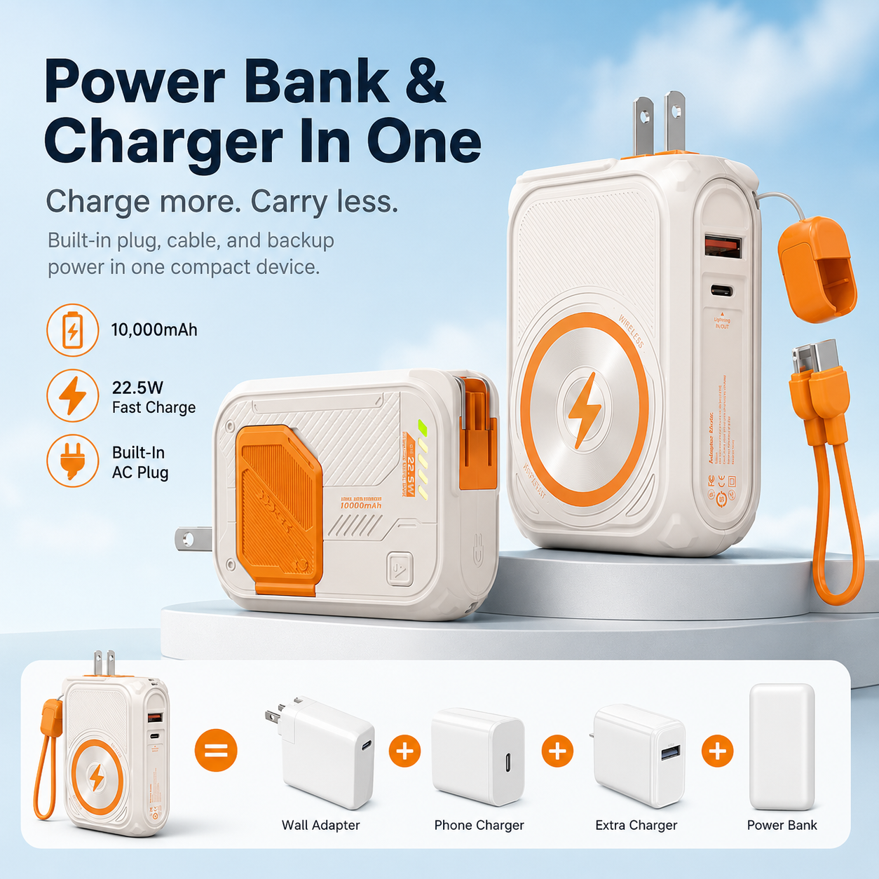 ⚡ All-in-One Magnetic Power Bank with Built-In Plug & Cable