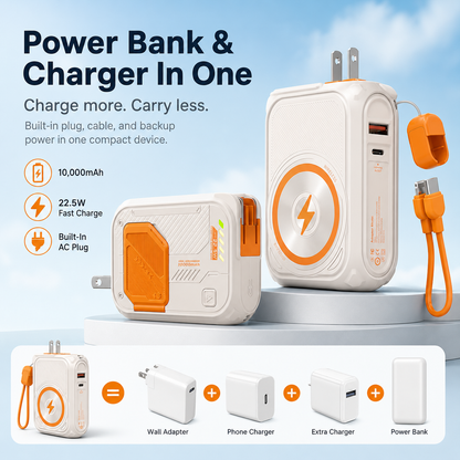 ⚡ All-in-One Magnetic Power Bank with Built-In Plug & Cable