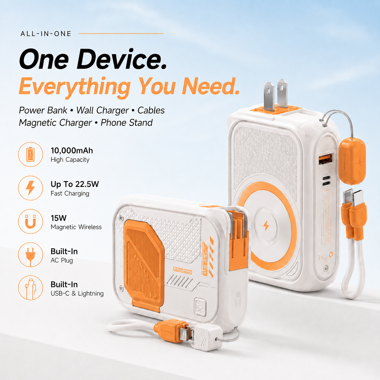 ⚡ All-in-One Magnetic Power Bank with Built-In Plug & Cable