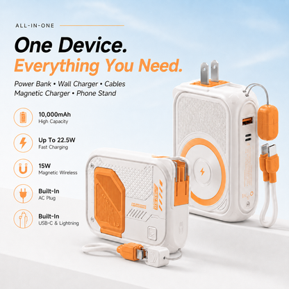⚡ All-in-One Magnetic Power Bank with Built-In Plug & Cable