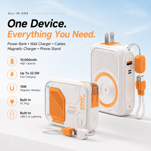 ⚡ All-in-One Magnetic Power Bank with Built-In Plug & Cable